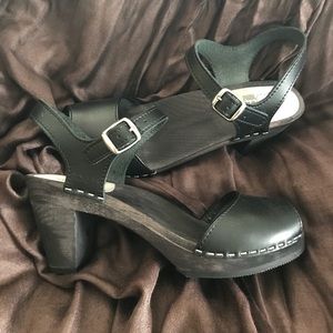 Black Leather Clog Sandals
